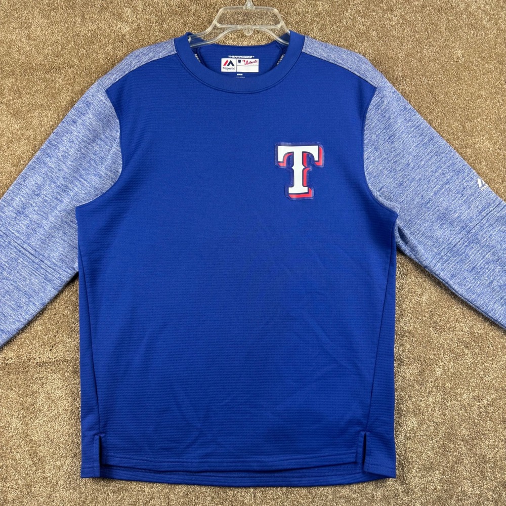 Majestic Texas Rangers Therma Base Pullover Mens Medium Blue MLB Authentic